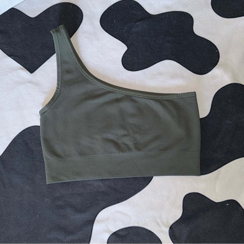Spiritual Gangster Olive Green One-Shoulder Women's Sport’s Bra